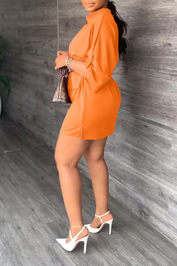 Notch Neck Drawstring Waist Dress
