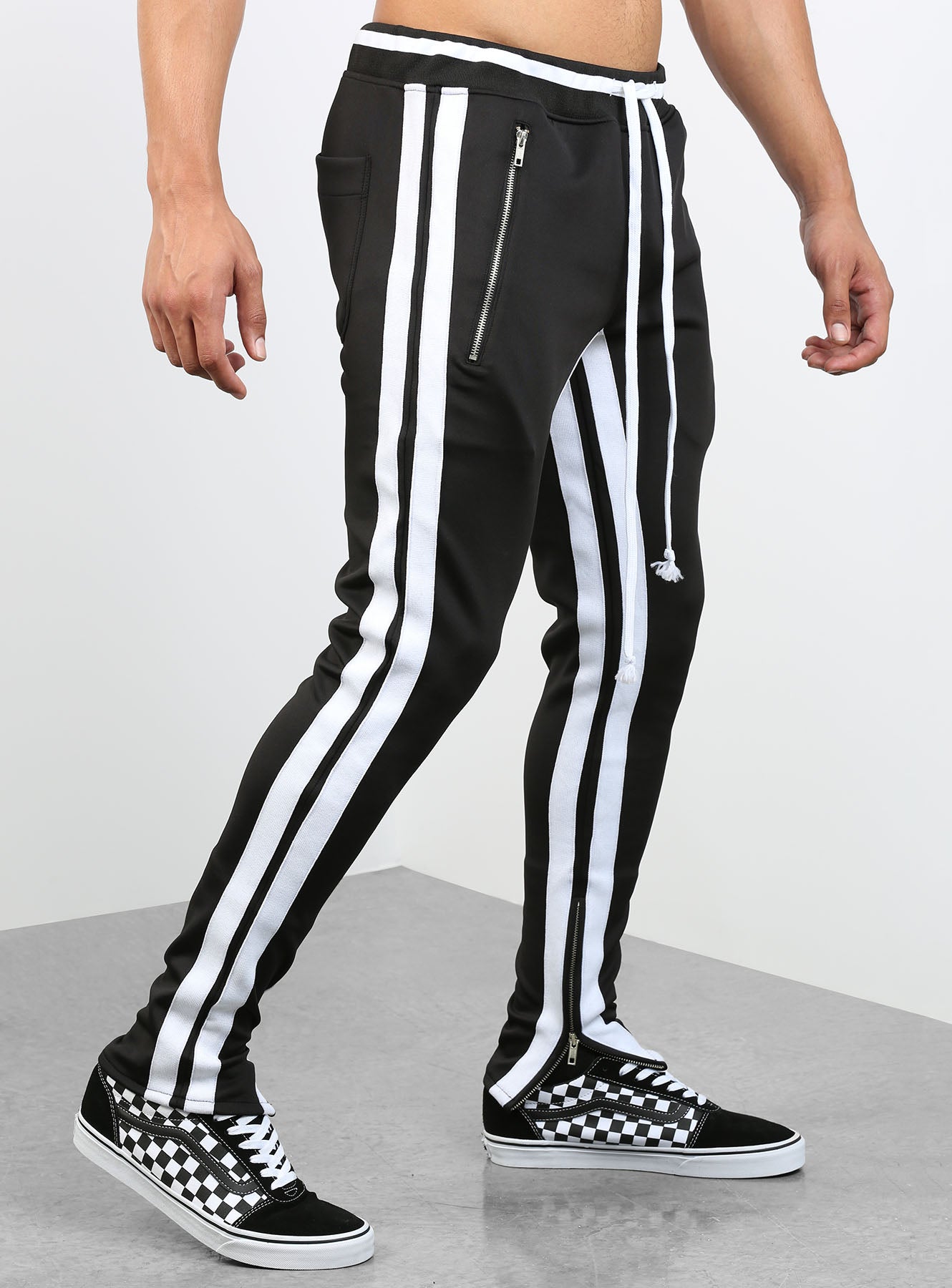 Double Striped Track Pants V2 in Black and White