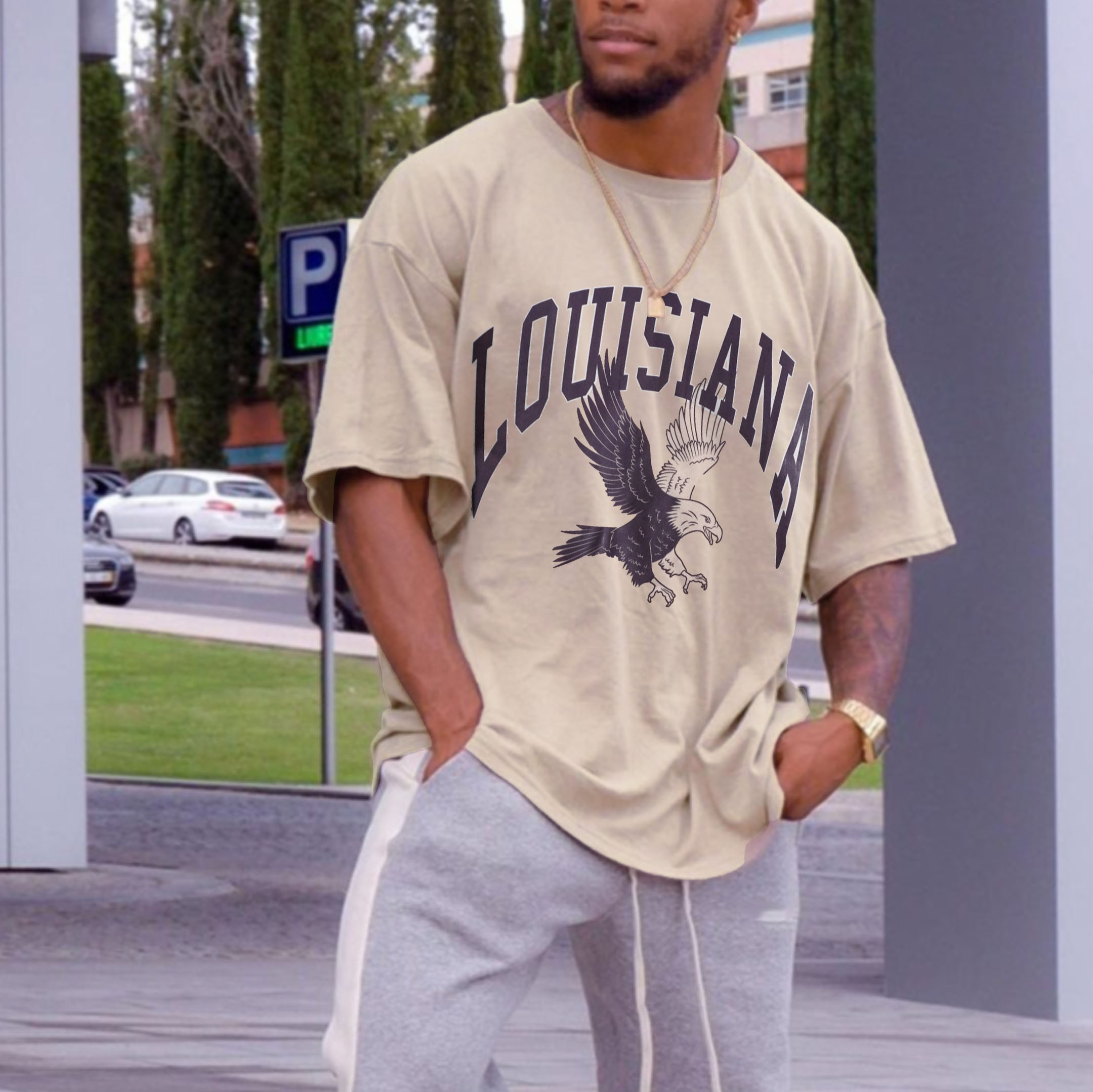 Vintage Oversized Louisiana Eagle Men's T-shirt