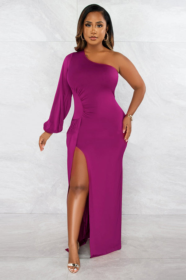 One-shoulder Split Thigh Formal Dress