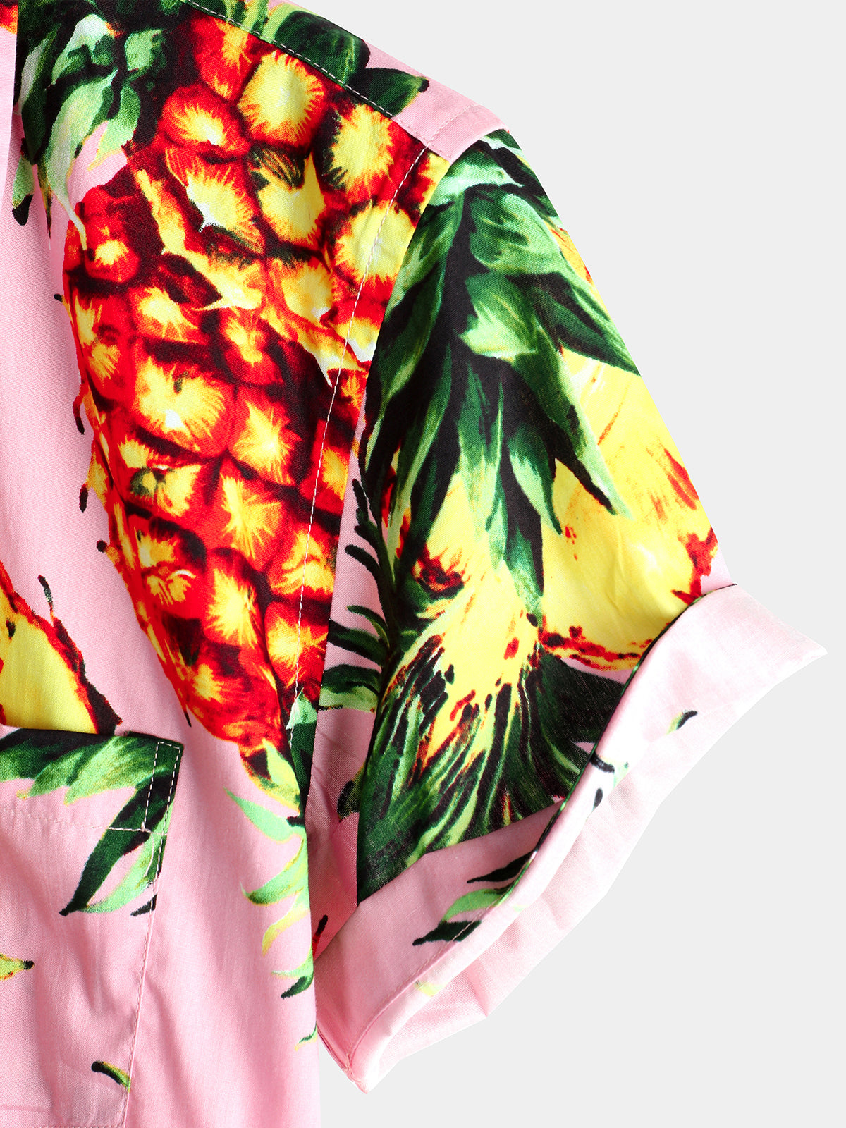 Men's Pink Pineapple Print Holiday Pocket Cotton Shirt