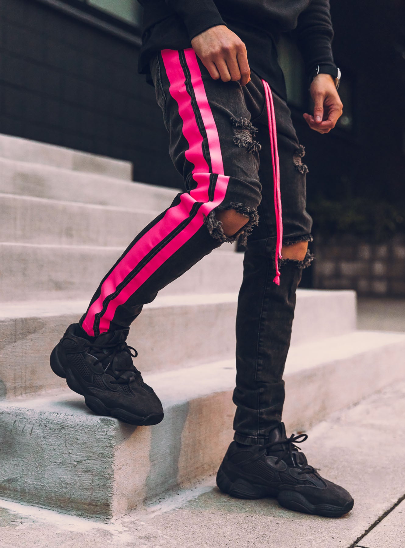 Double Striped Track Jeans V3 in Neon Pink