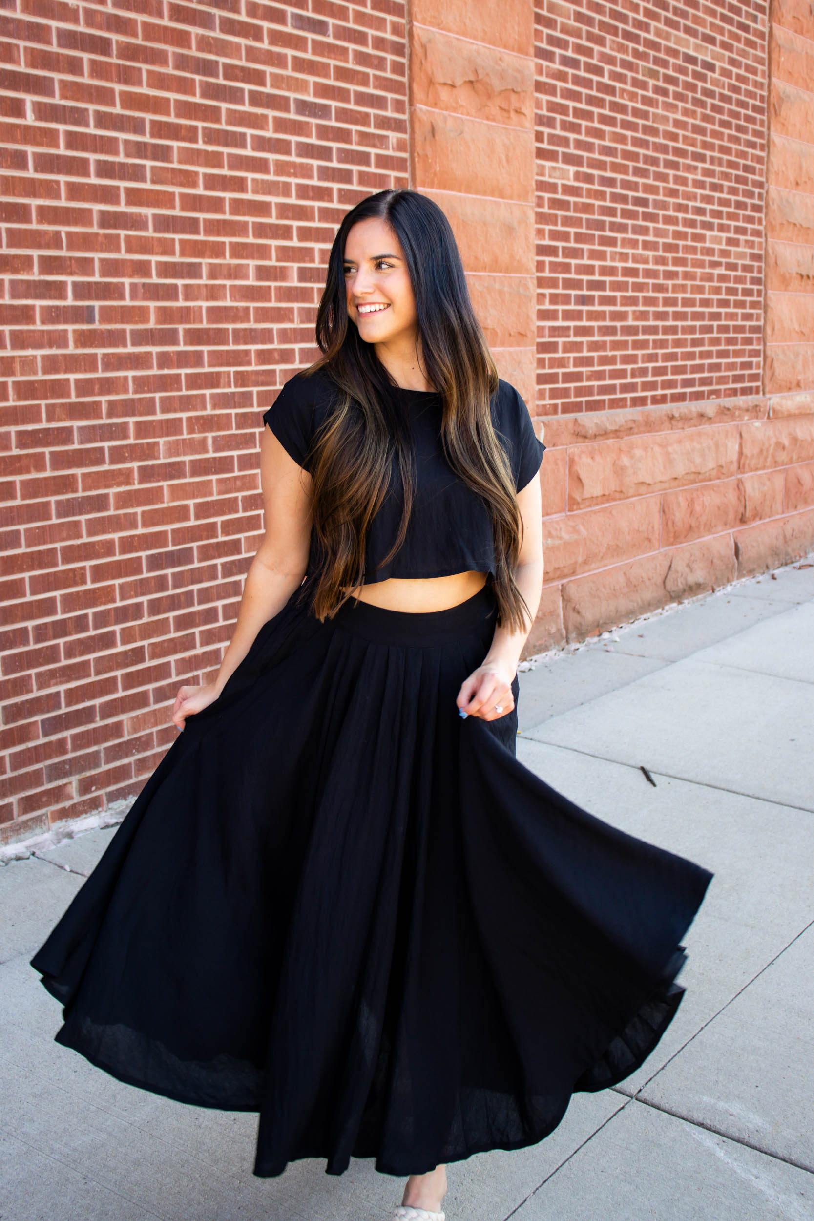 Carla Crop Top & Midi Skirt Set | Black