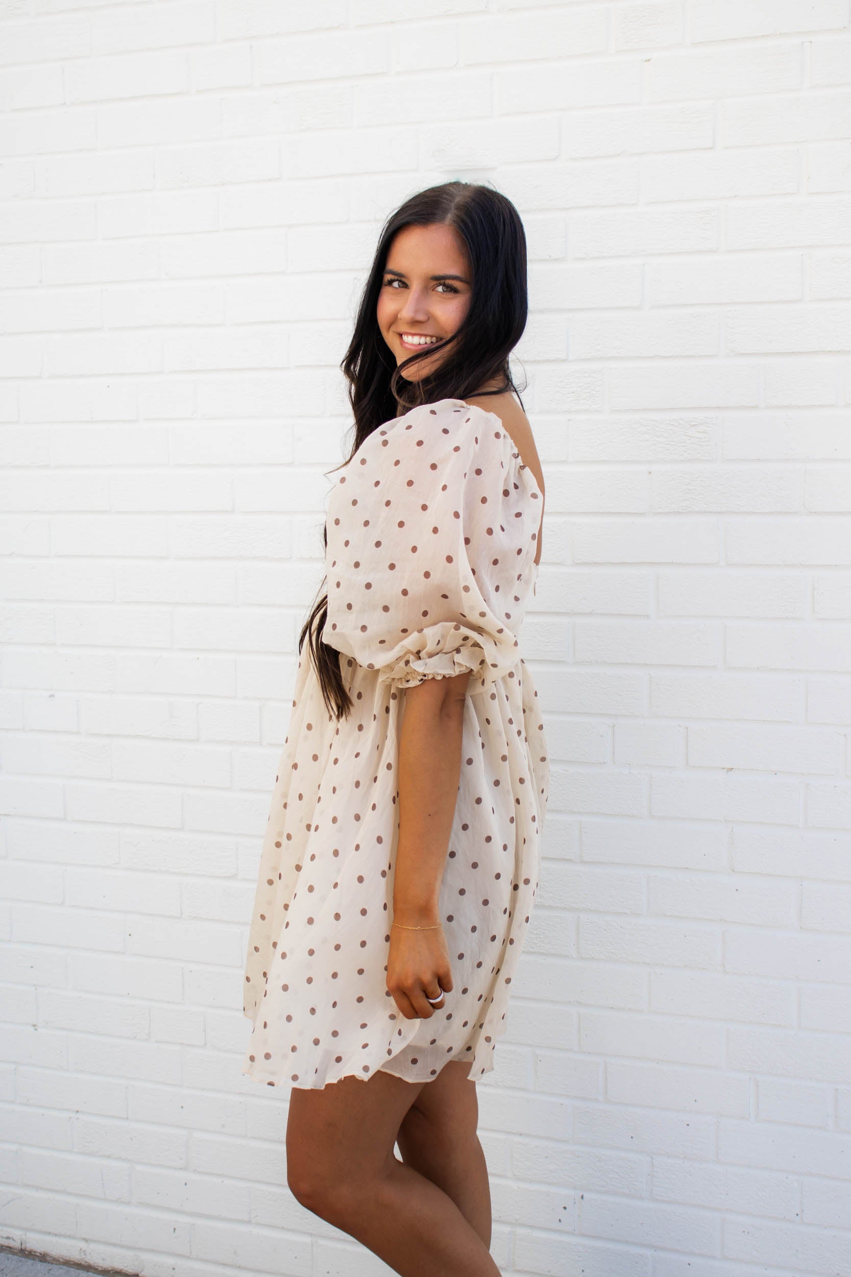 Marley Polka Dot Babydoll Dress | Taupe