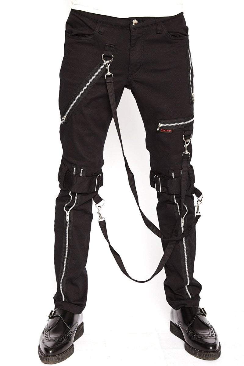 Strap Zipper Bondage Pants Black