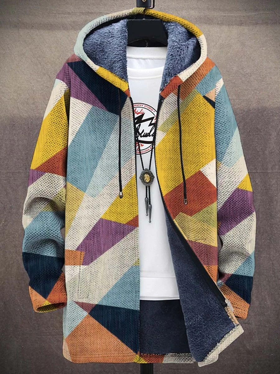 Men's Art Color Long-Sleeved Fleece Sweater Coat Cardigan