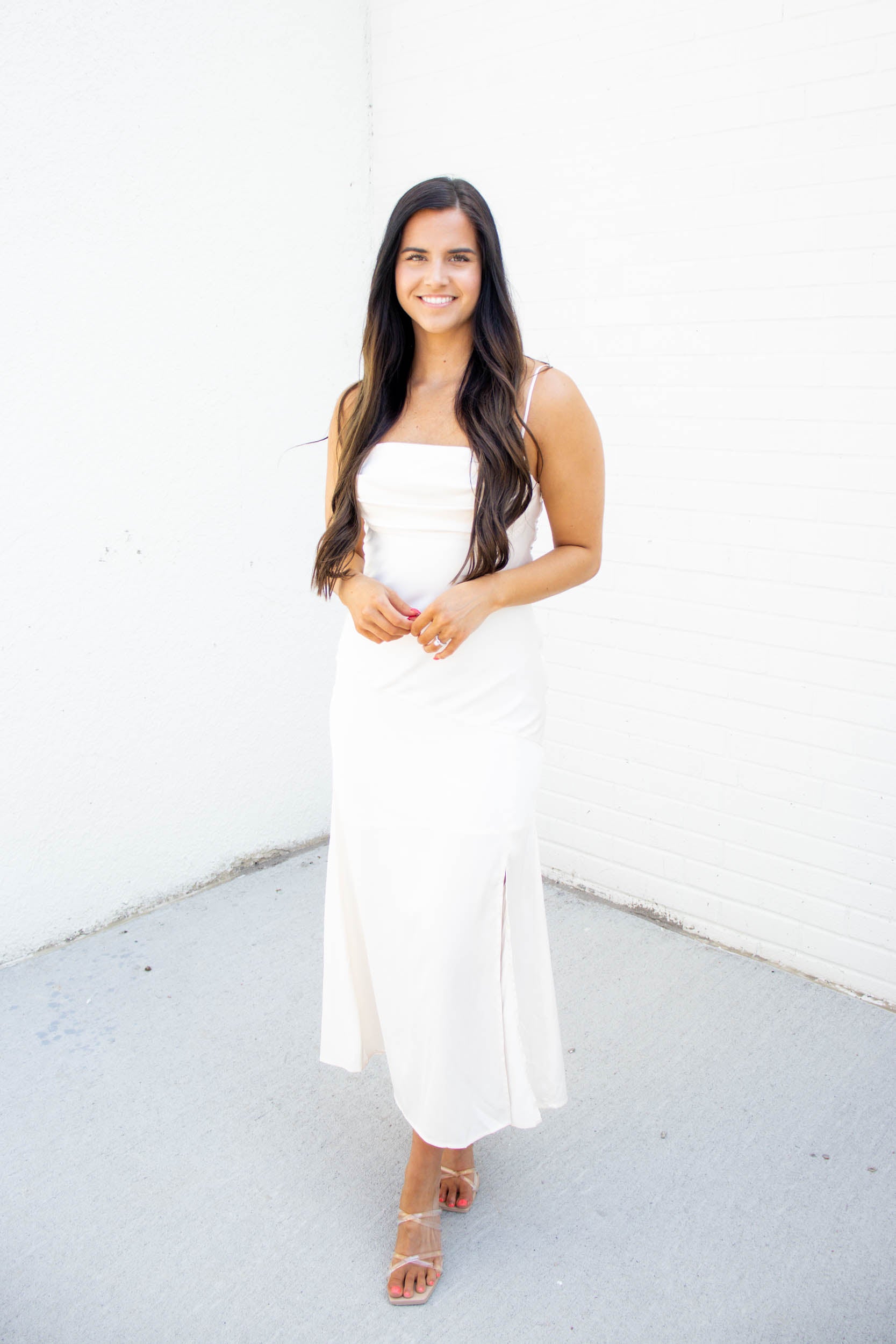 Harmony Cowl Neck Satin Midi Dress | White