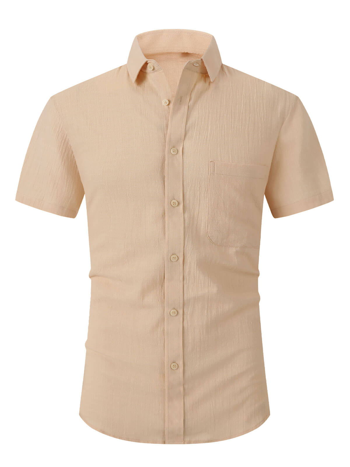 Men's Cotton Casual Pocket Solid Color Summer Short Sleeve Shirt