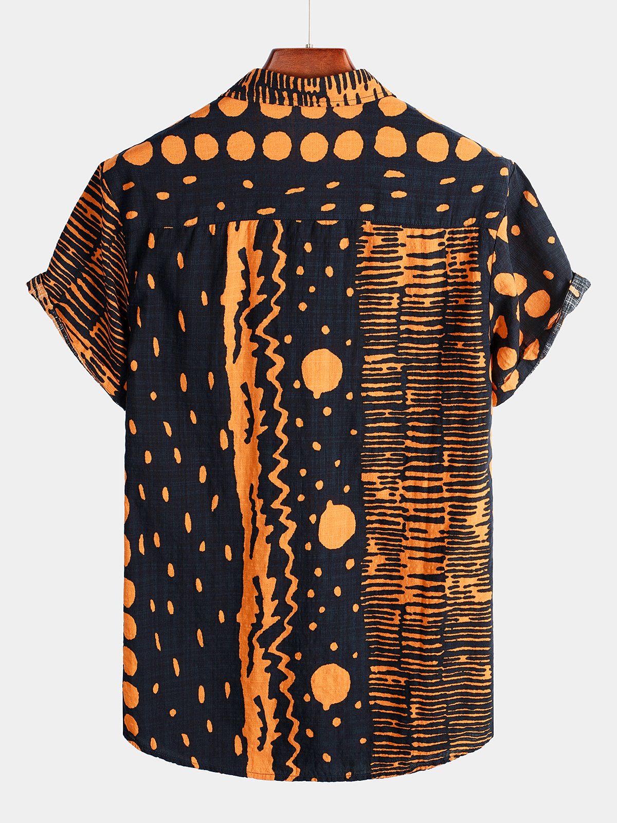 Men's Orange Boho Short Sleeve Retro Shirt