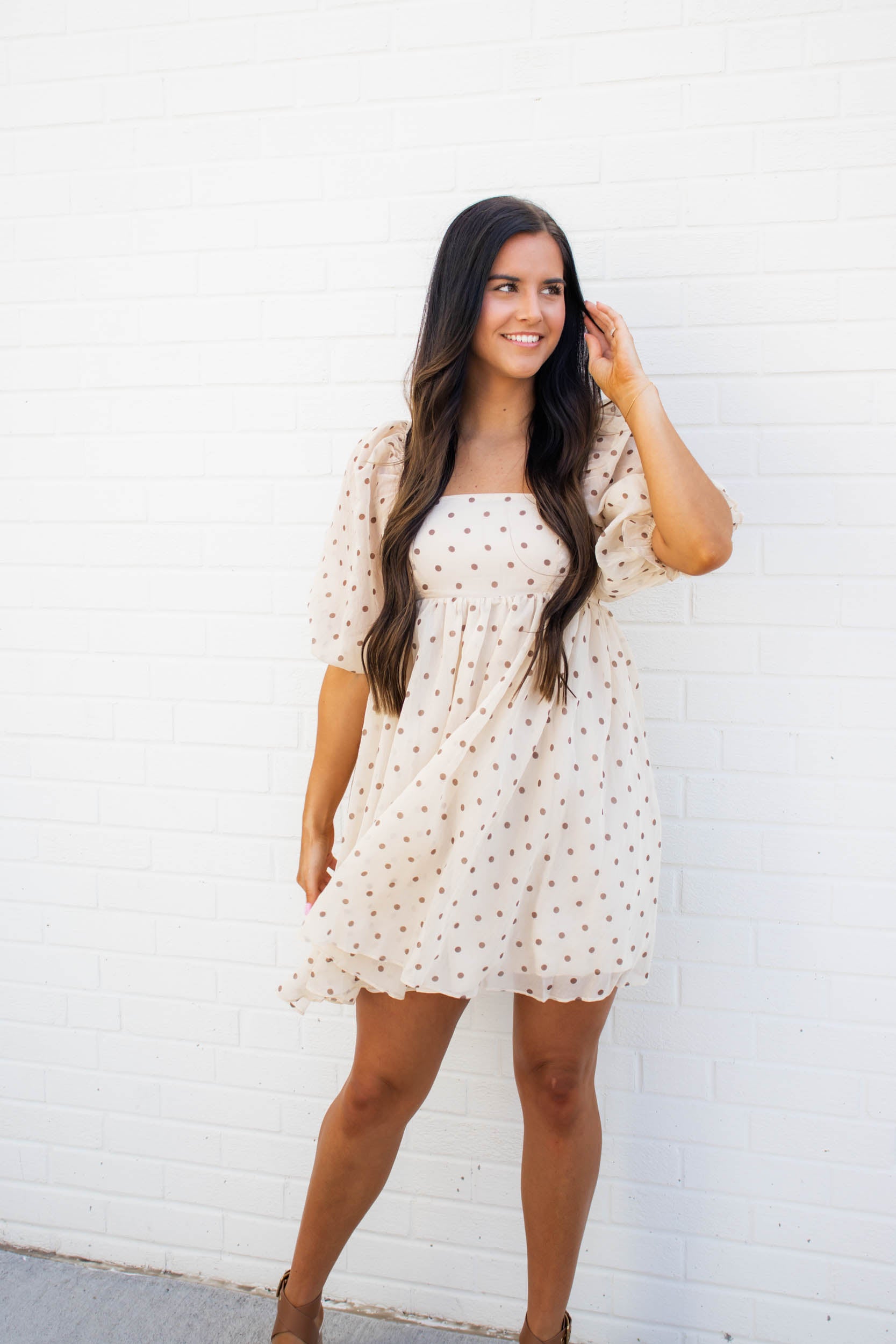 Marley Polka Dot Babydoll Dress | Taupe