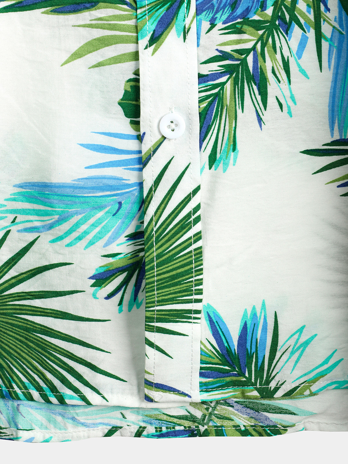 Men's Tropical Leaves Print Pocket Casual Shirt