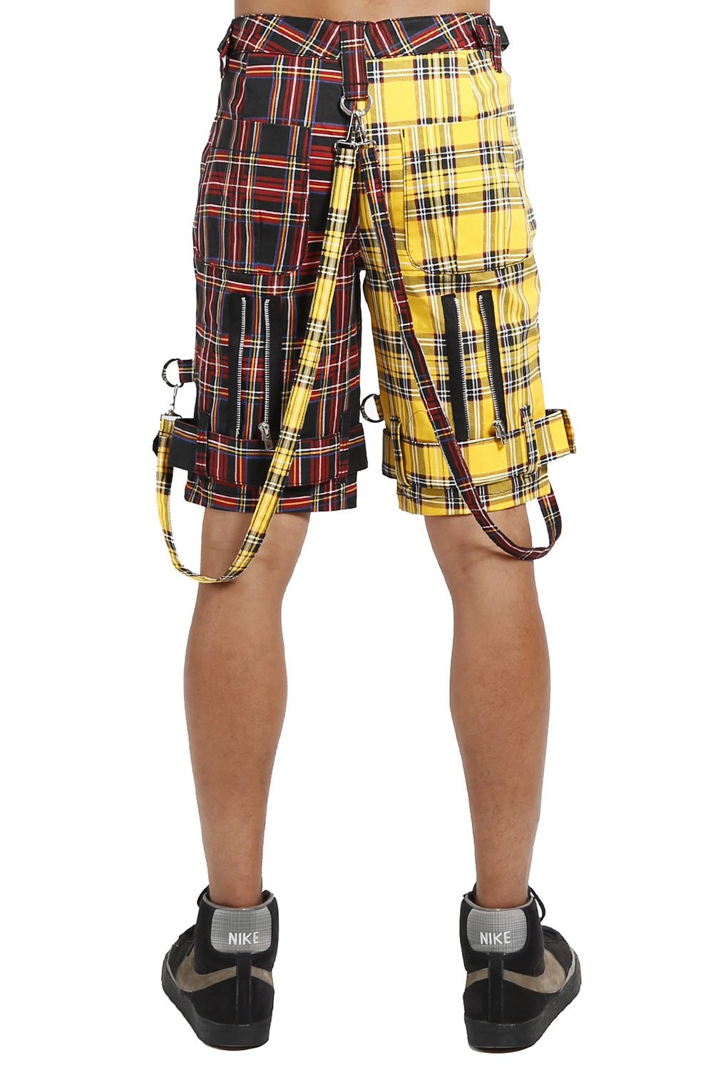Split Bondage Shorts Black/Yellow Plaid
