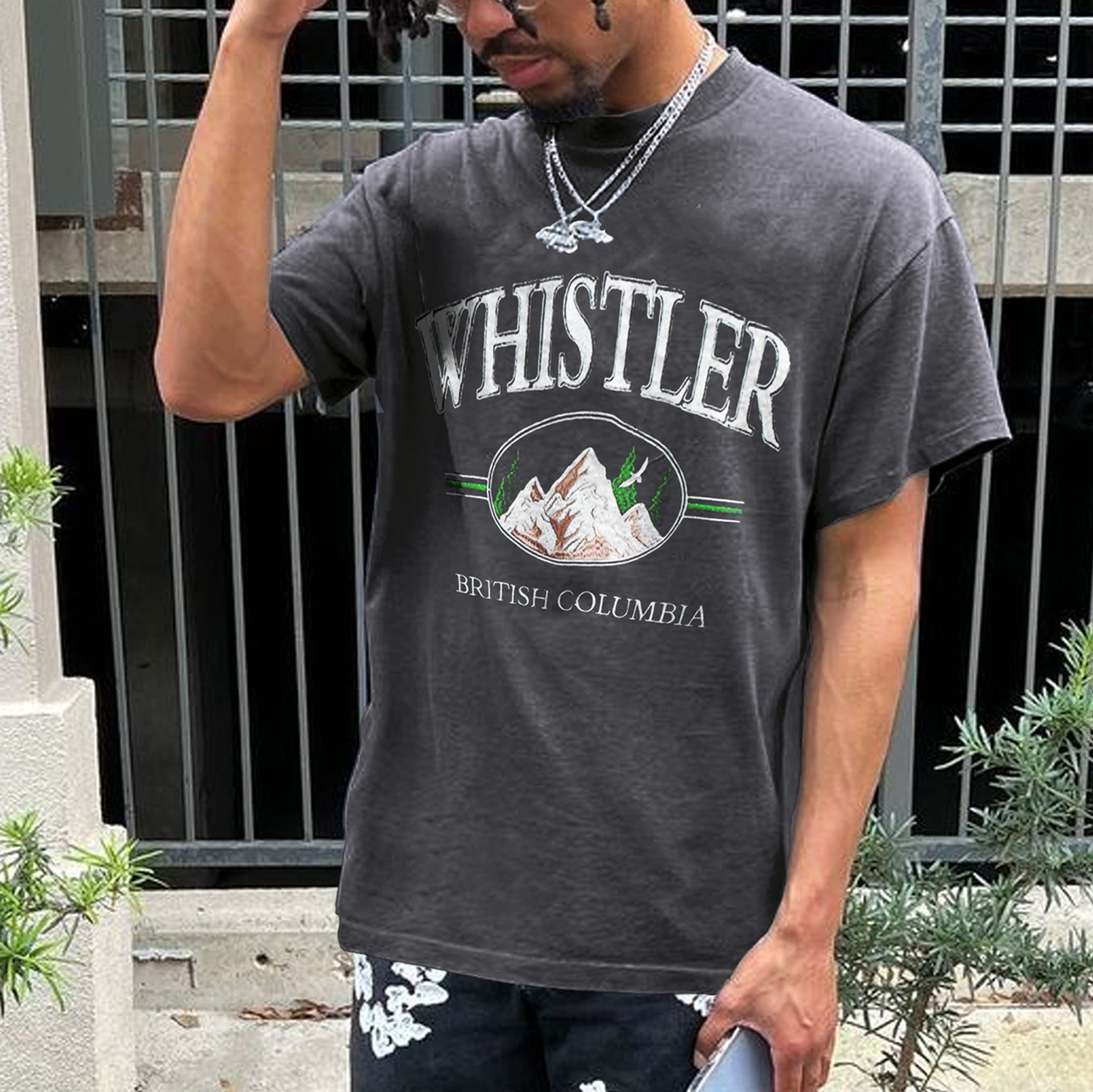 Men's Oversized Vintage WHISTLER Print T-Shirt