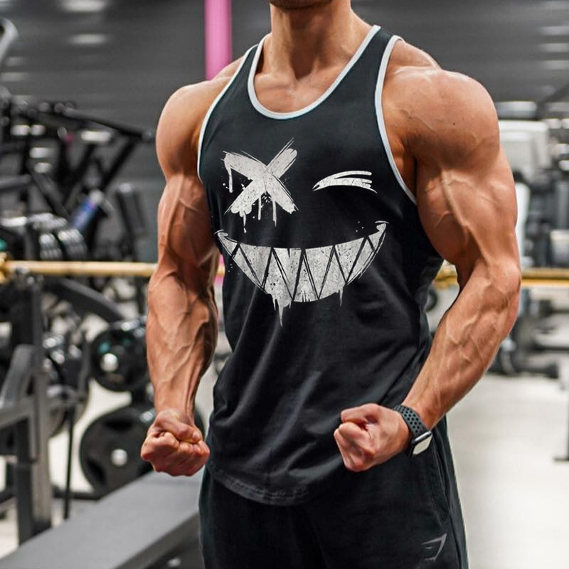 Men's Smiley Print Casual Slim Fit Tank
