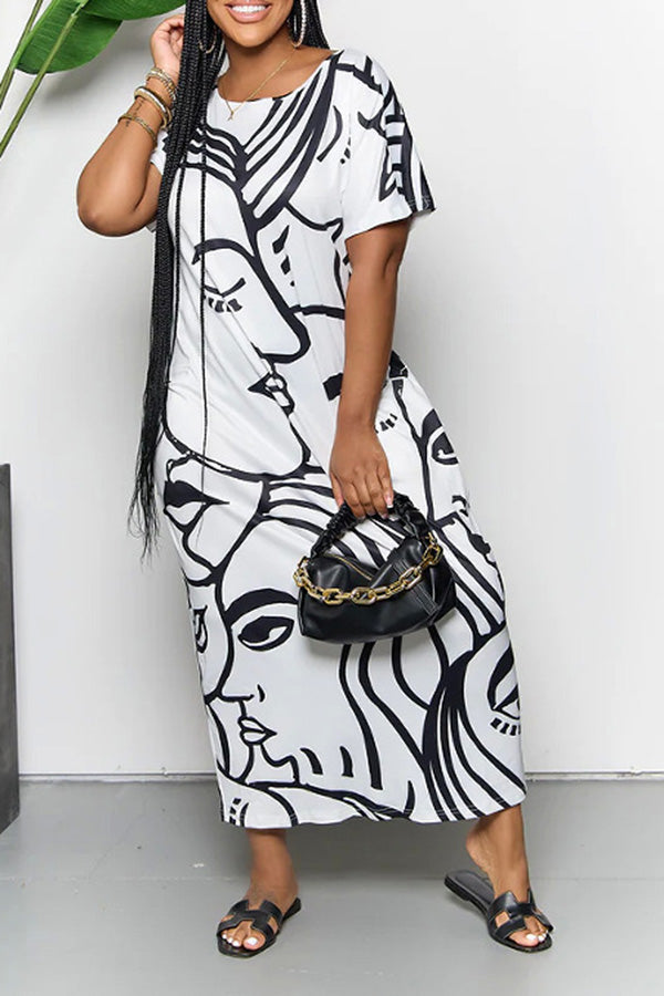 Abstract Print Slit Hem Dress