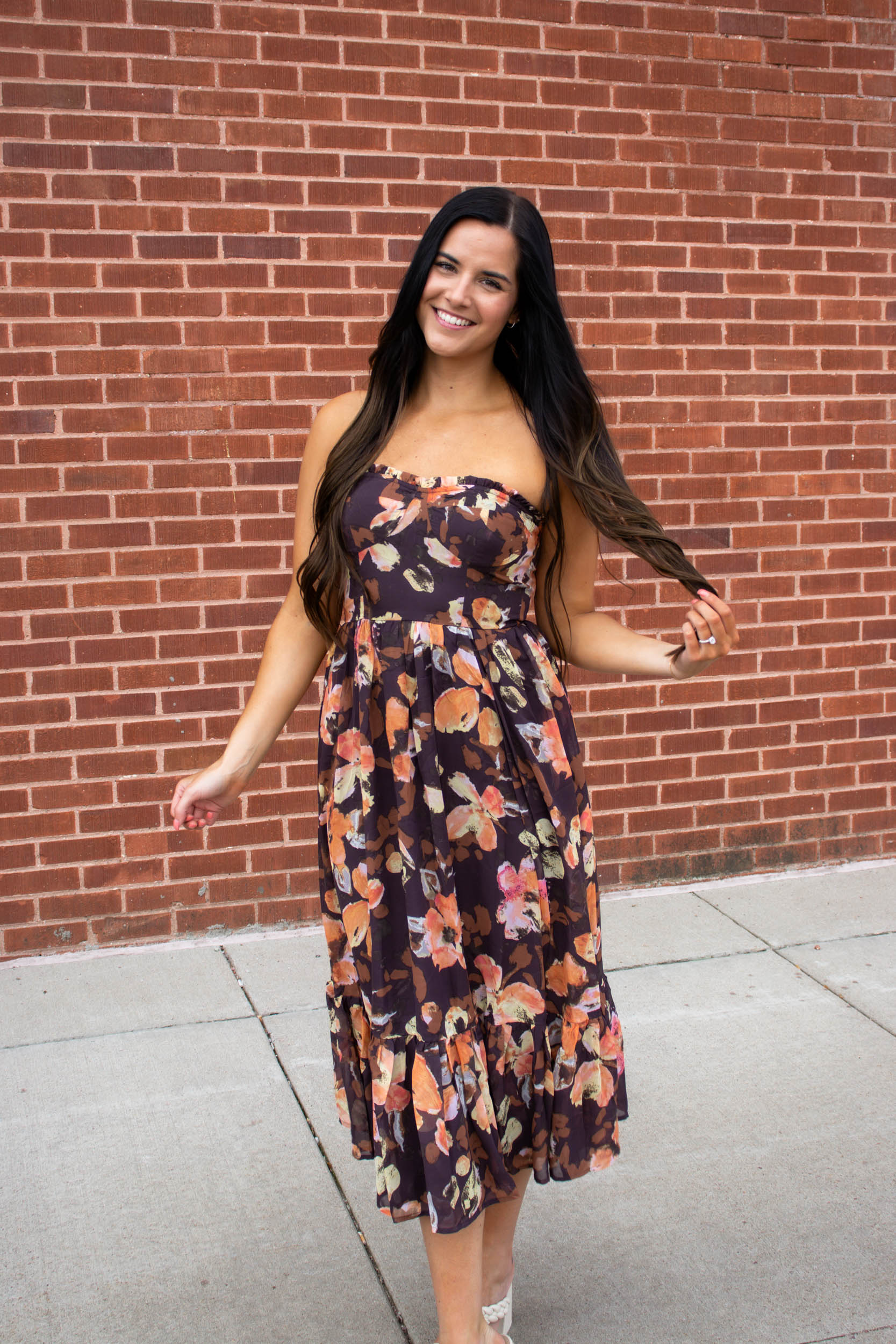 Athena Floral Midi Dress | Brown\Orange