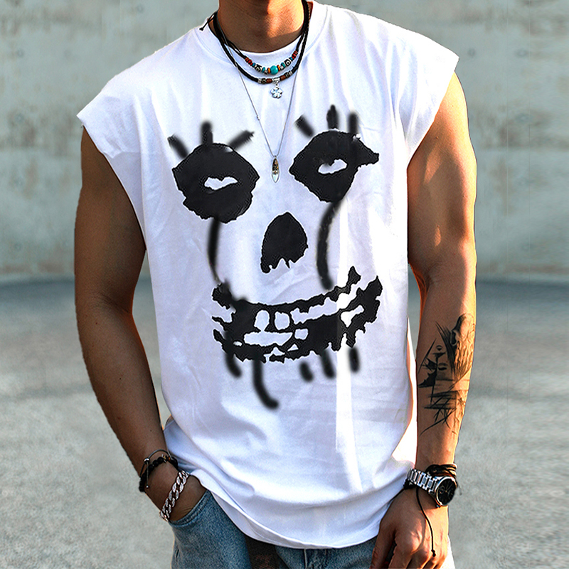 Men's Fashion Graffiti Crying Smiley Print Casual Tank Top