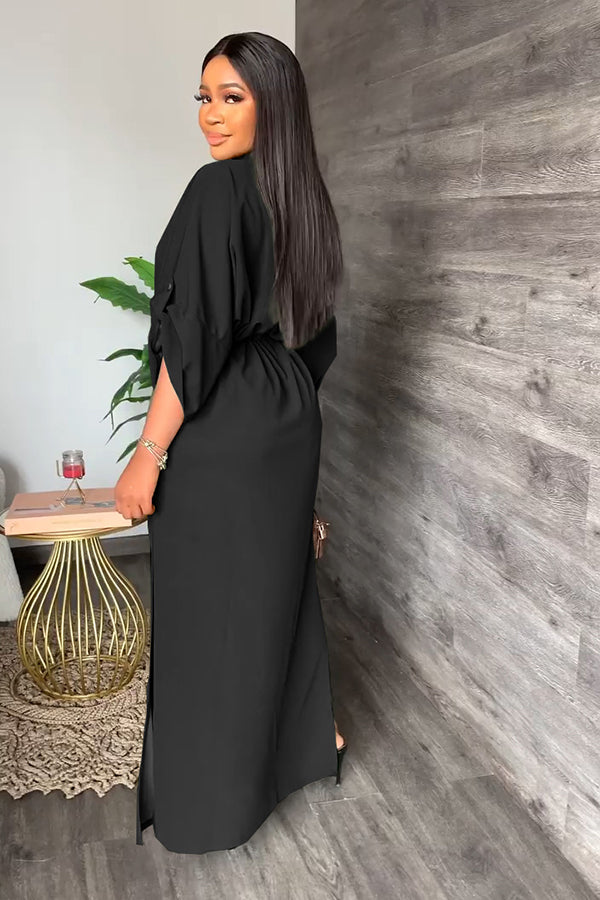 Mom Loose V Neck Tie Dress