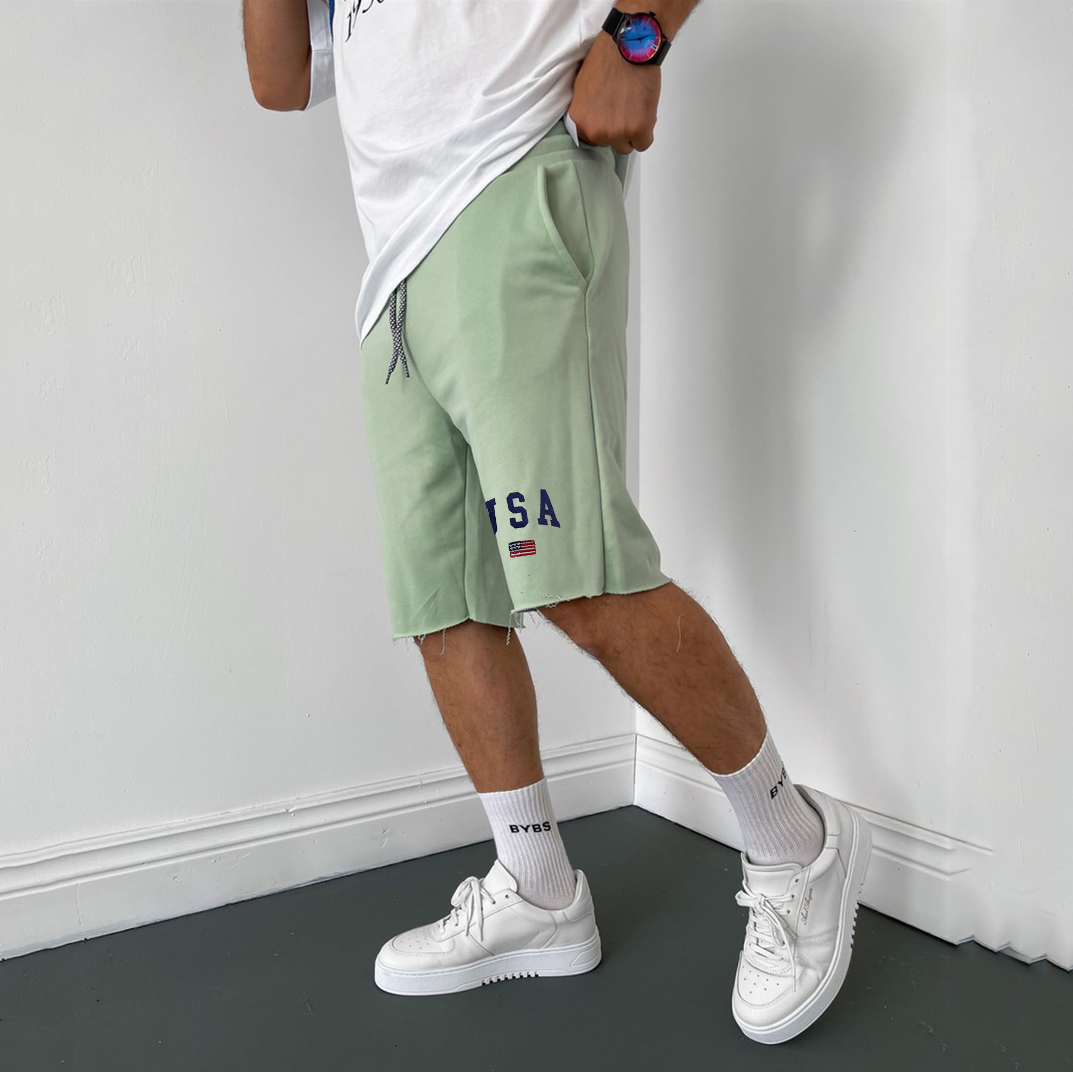 Vintage Men's American Flag Machine Short Sweatpants