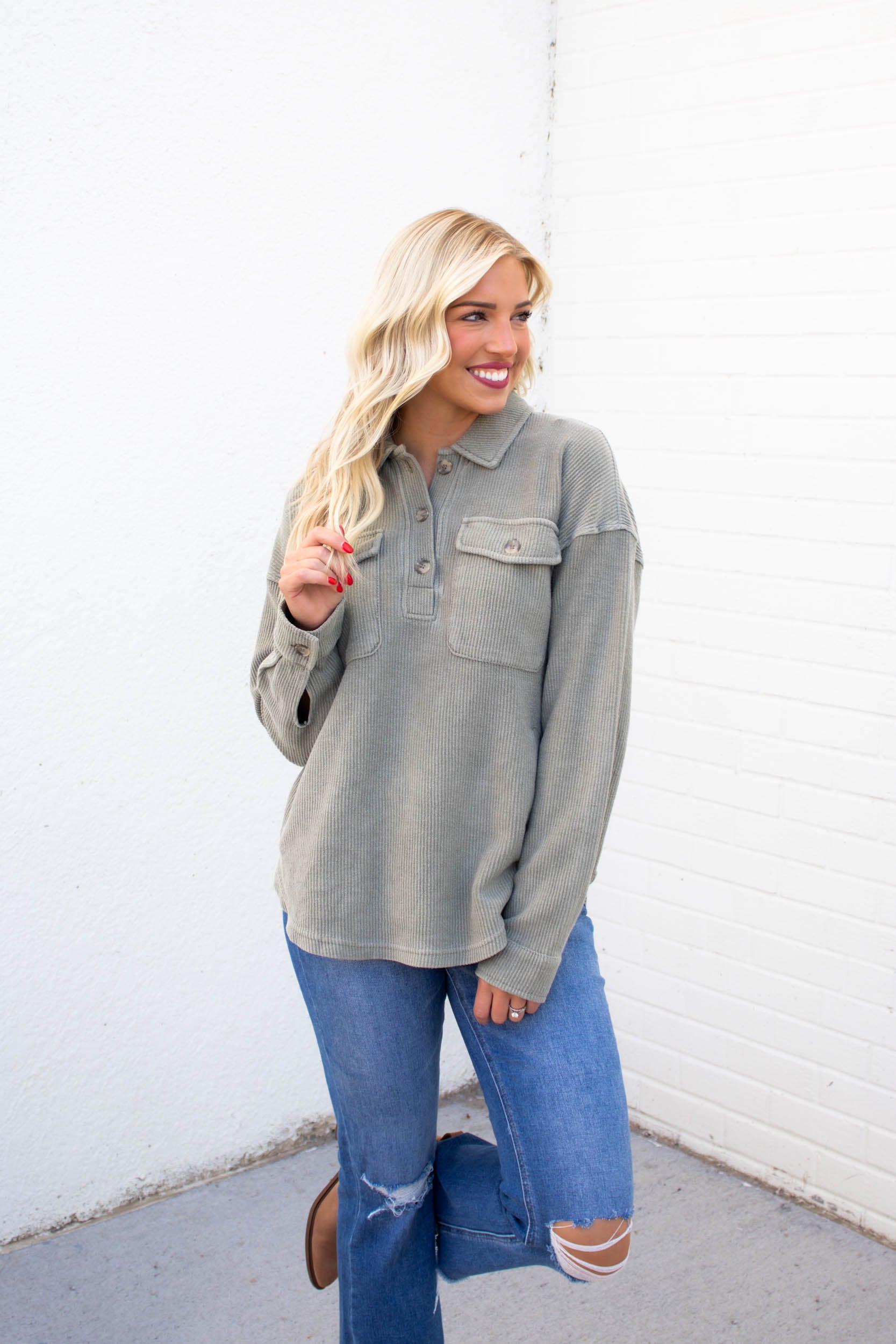 Ingris Corduroy Top | Olive