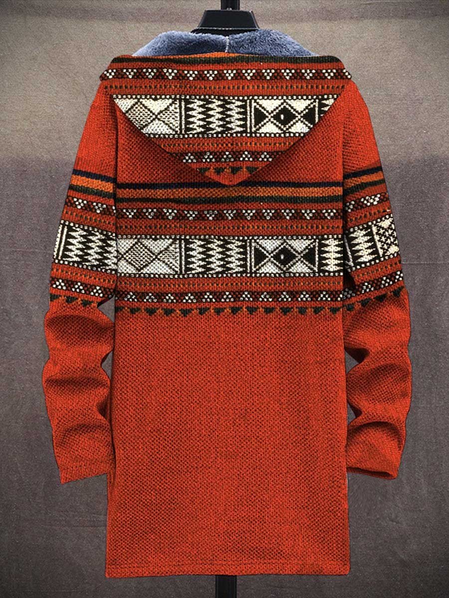 Men's Retro Print Thick Loose Long-Sleeved Coat