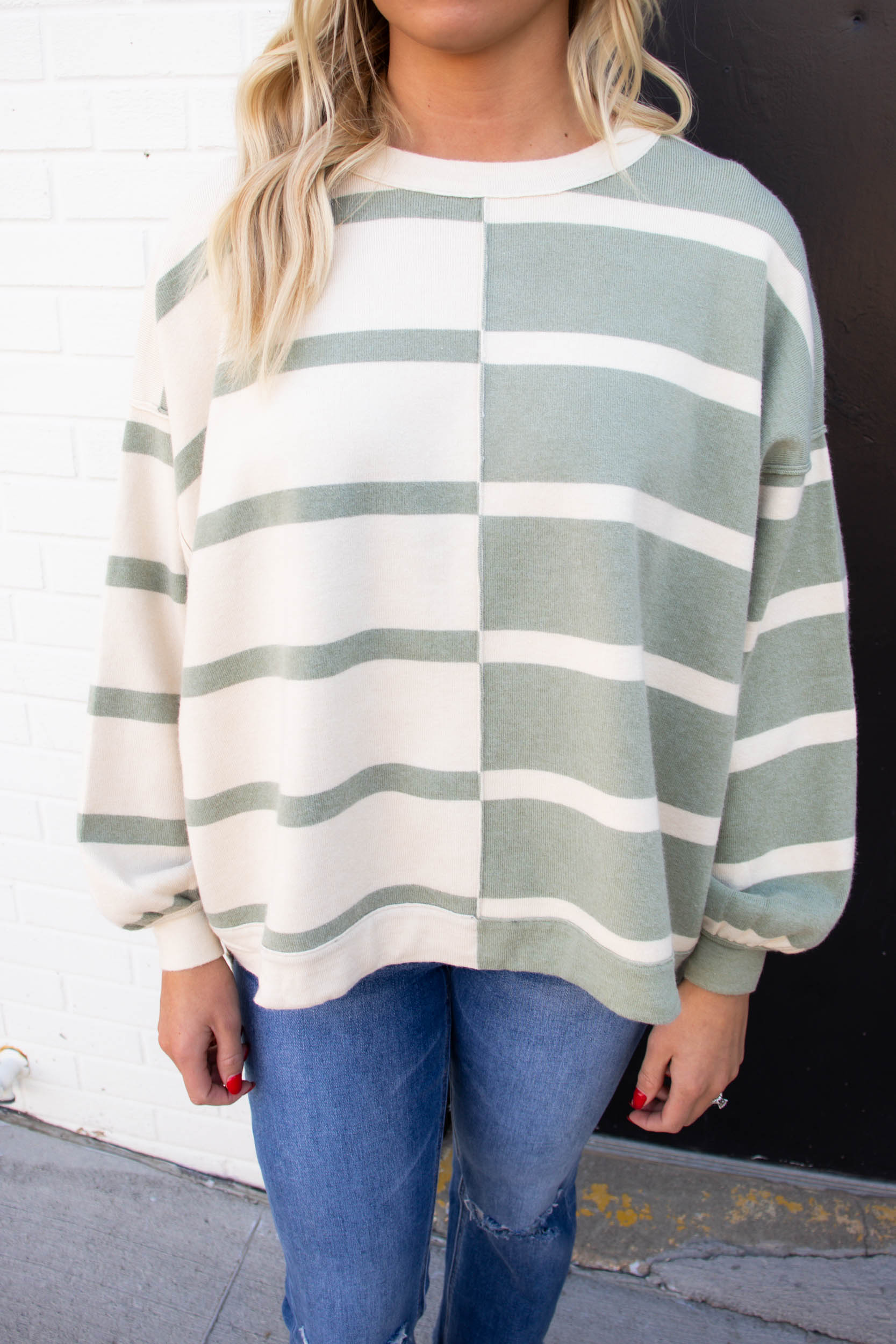 Dana Striped Color Combo Sweater | Sage/Cream