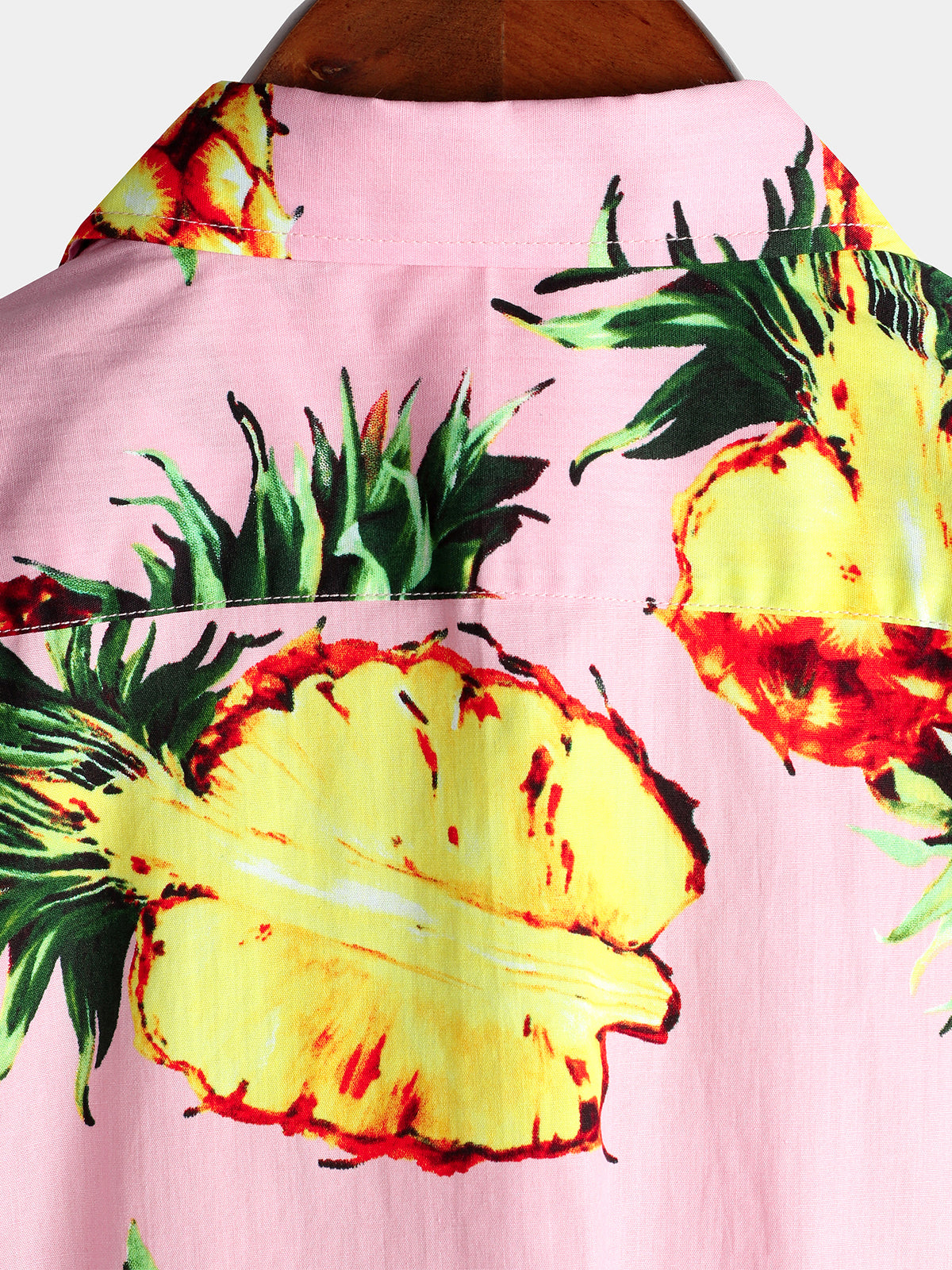 Men's Pink Pineapple Print Holiday Pocket Cotton Shirt
