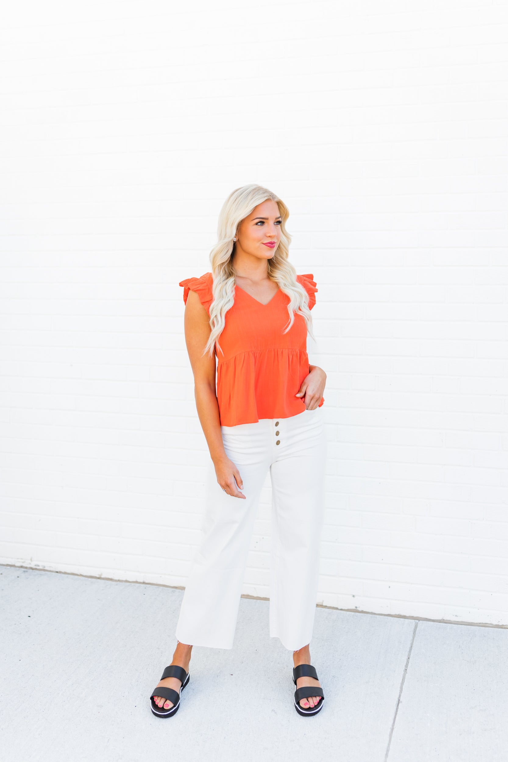 Alessia Button Front Pants White