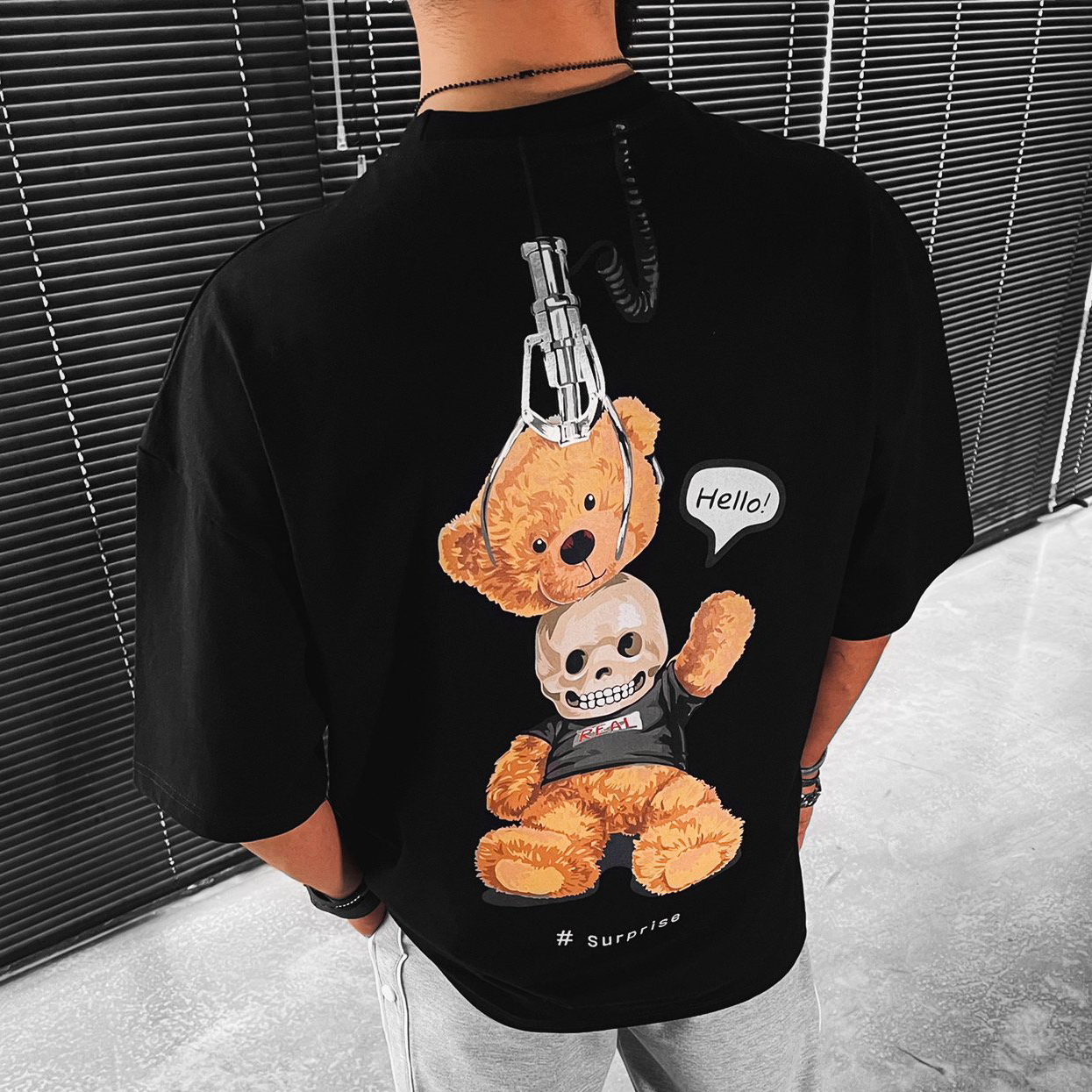 Surprise Letter Teddy Bear Print Short-sleeved T-shirt