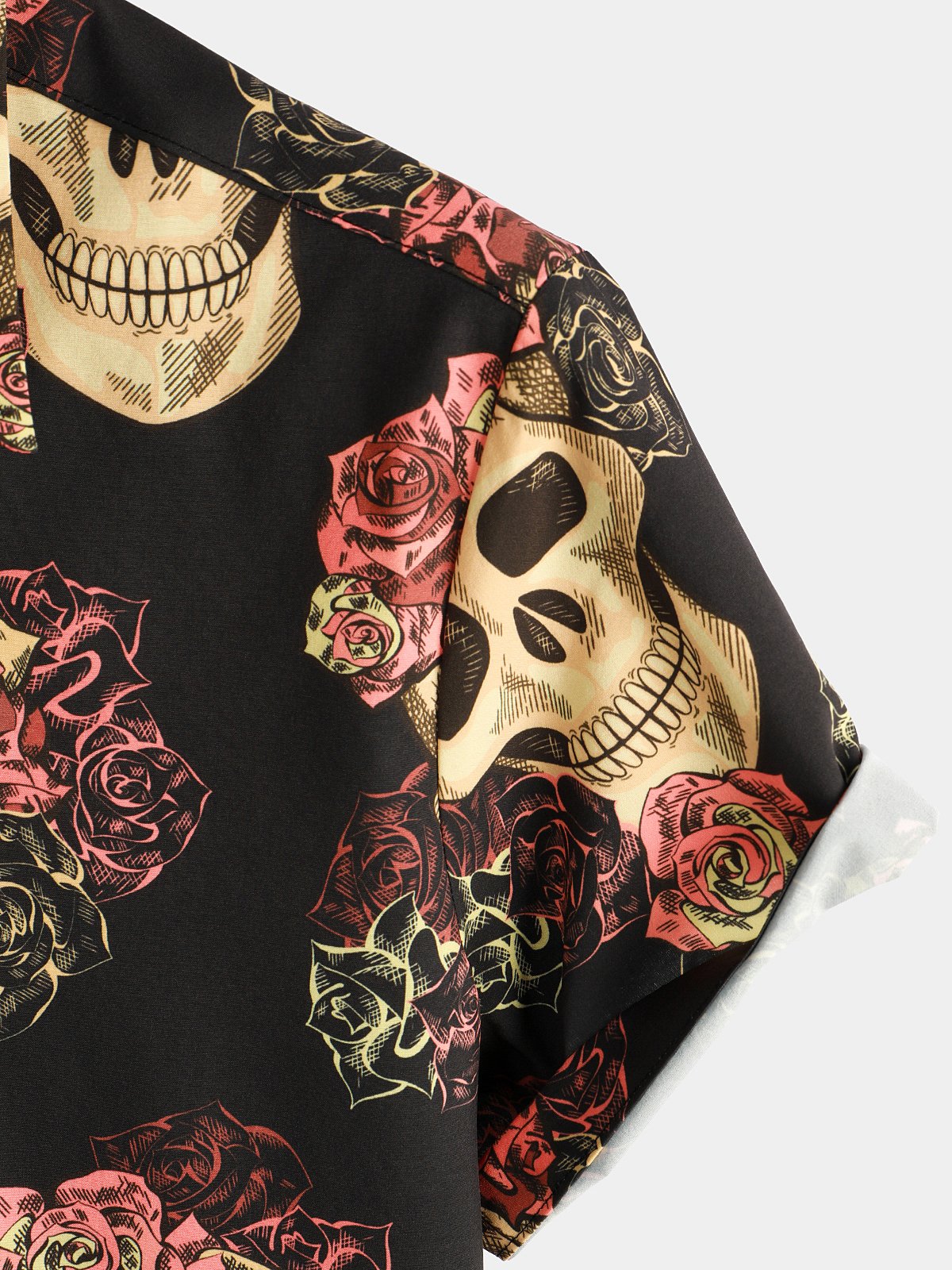 Men's Skull Rose Print Short Sleeve Hawaiian Shirt