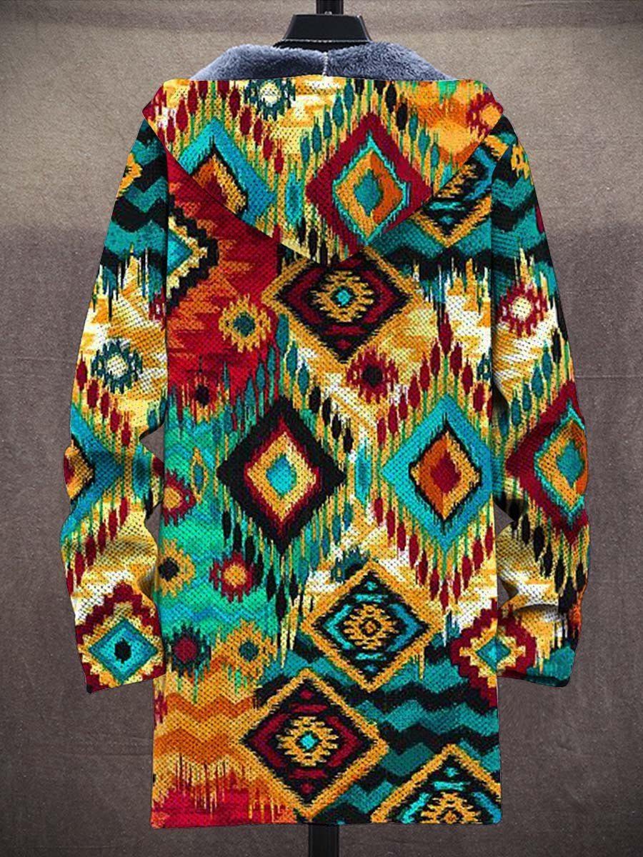 Men's Retro Art Print Thick Loose Long-Sleeved Coat