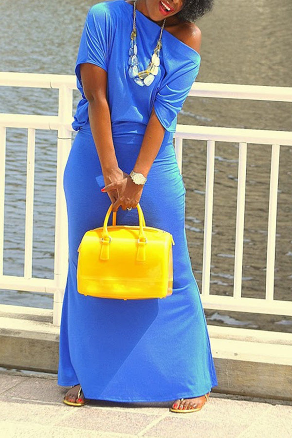 Oblique Shoulder Batwing Sleeve Dress
