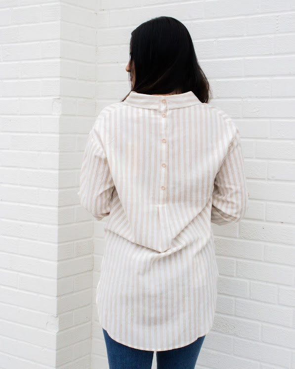 Holly Button Up Boyfriend Shirt | Natural Stripe