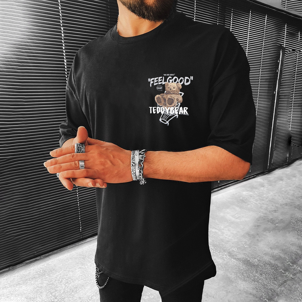 Letter Teddy Bear Print Short Sleeve T-Shirt