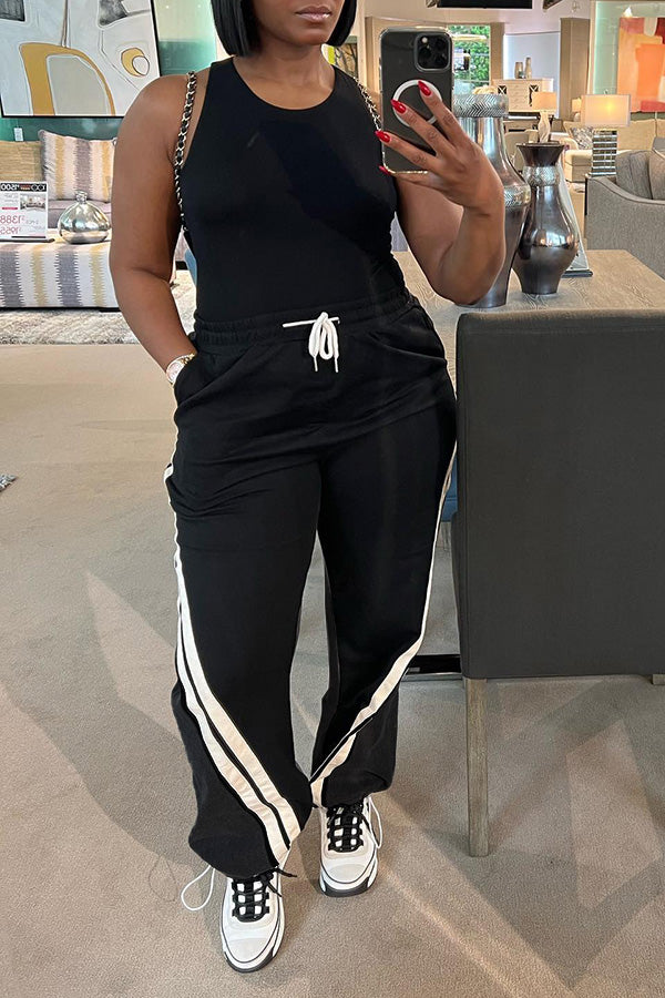 Oversized Drawstring Waist Contras Mesh