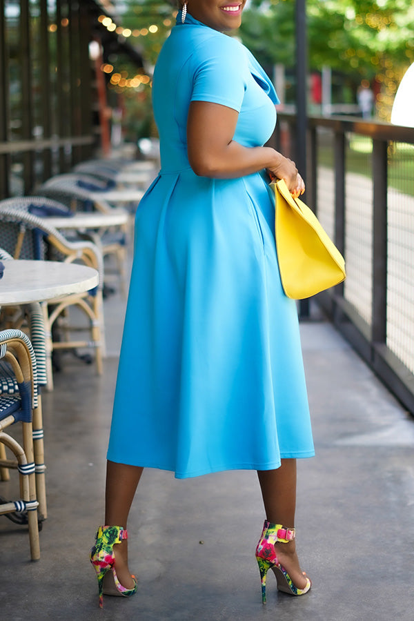Tied Neck Short Sleeve A-line Dress