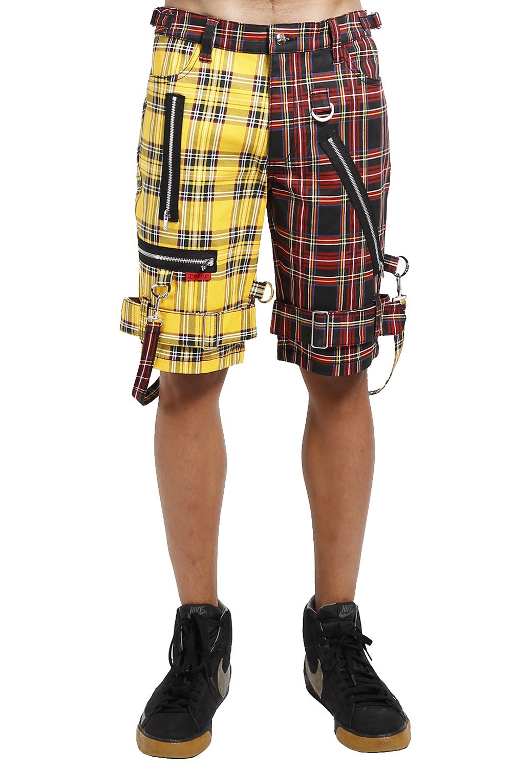 Split Bondage Shorts Black/Yellow Plaid