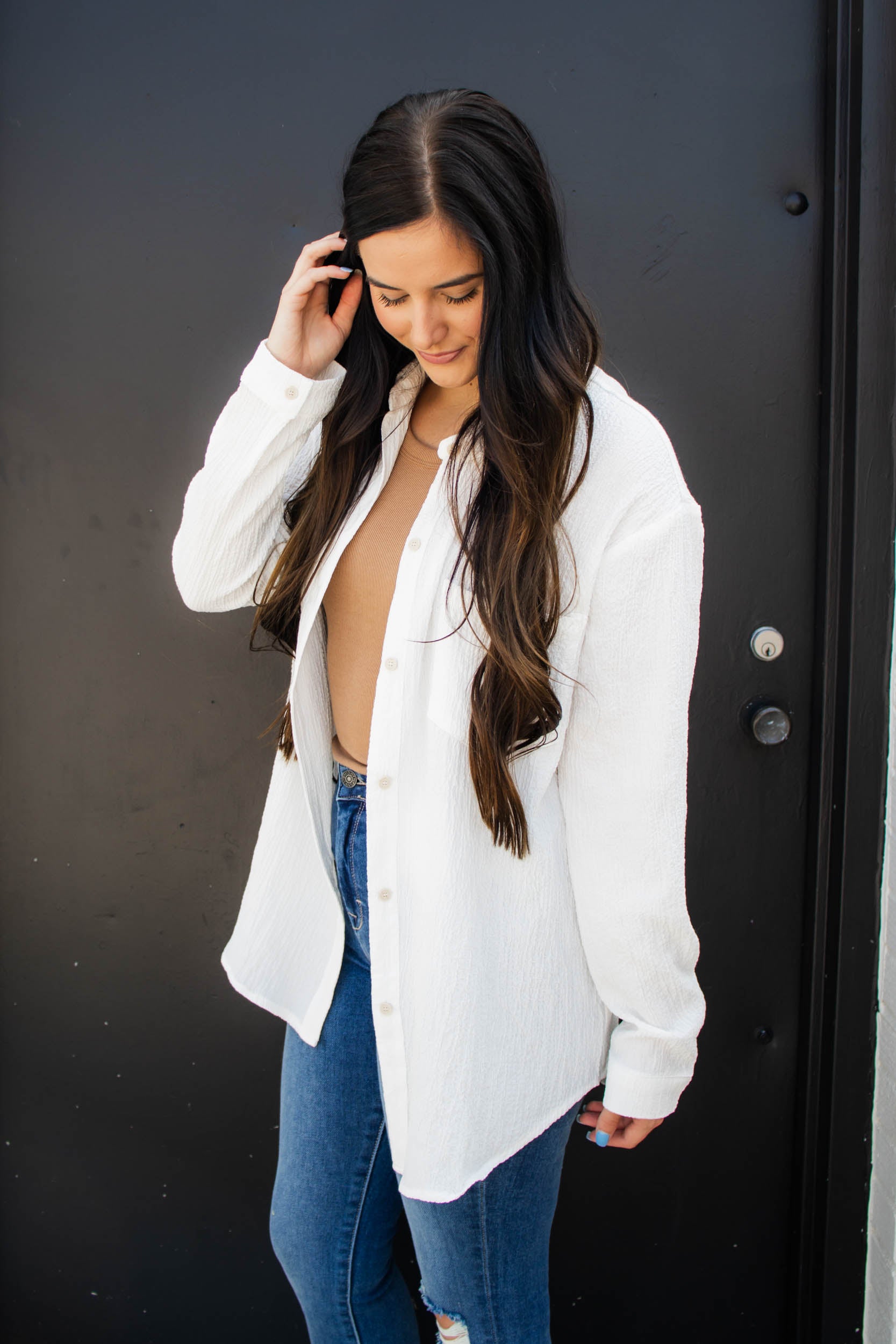 Andrea Crinkle Button Up | Off White