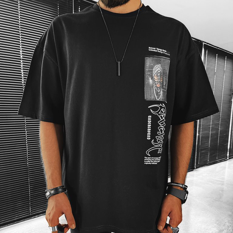 Revenge Text Printed Patch Oversized T-shirt