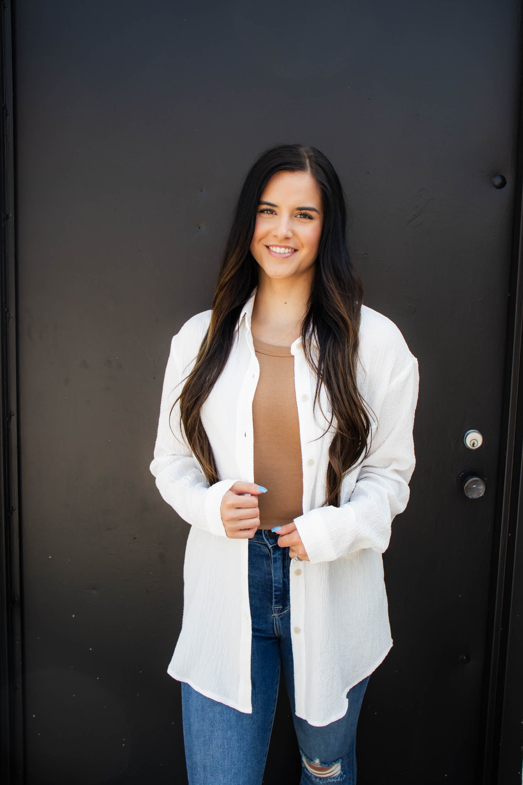 Andrea Crinkle Button Up | Off White