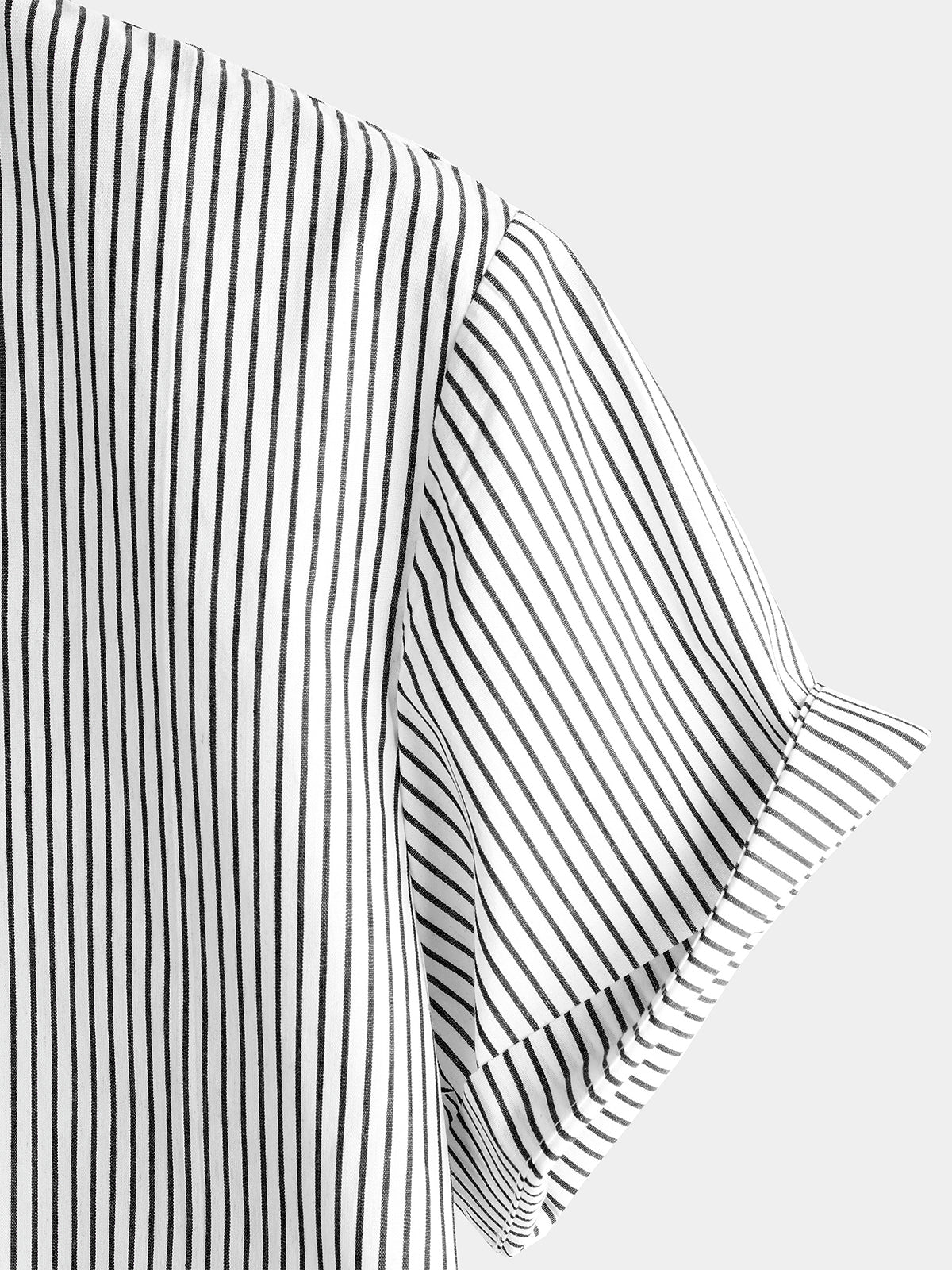 Men's Cotton Striped Stand Collar Short Sleeve Shirt