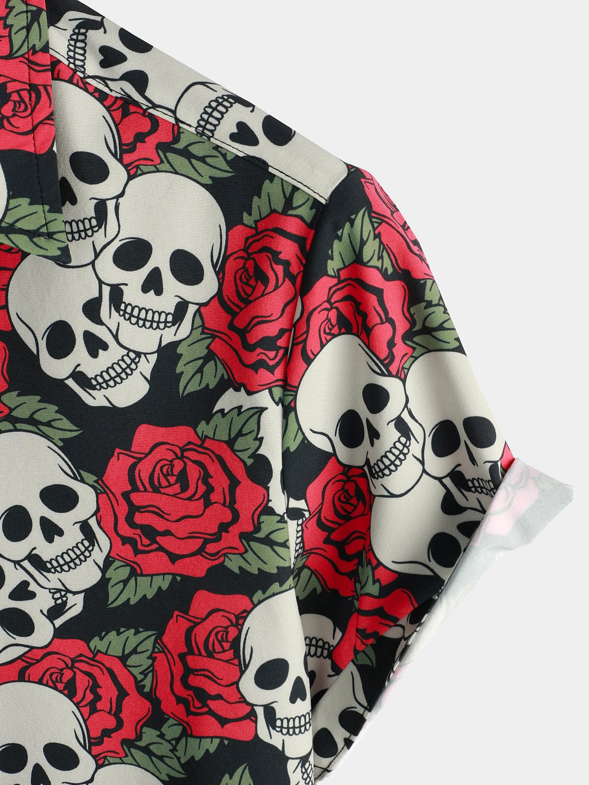 Men's Skull Rose Print Short Sleeve Hawaiian Shirt