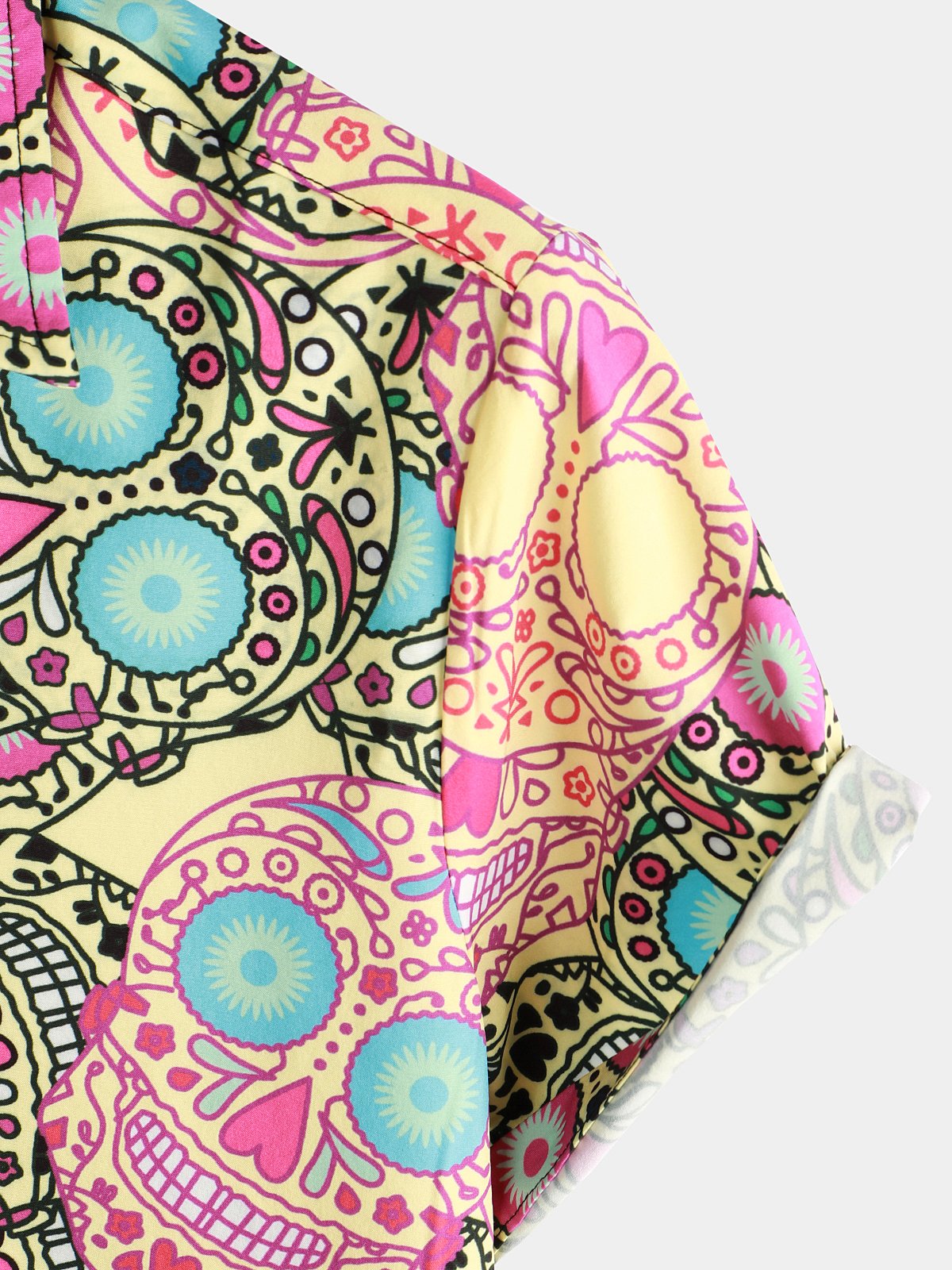 Men's Skull Rose Print Short Sleeve Hawaiian Shirt