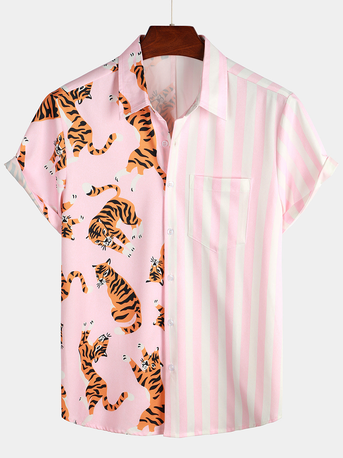Men's Leopard & Striped Pocket Holiday Casual Shirt
