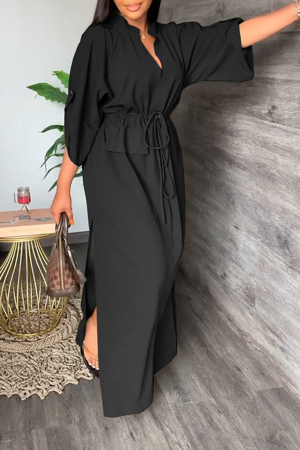 Mom Loose V Neck Tie Dress