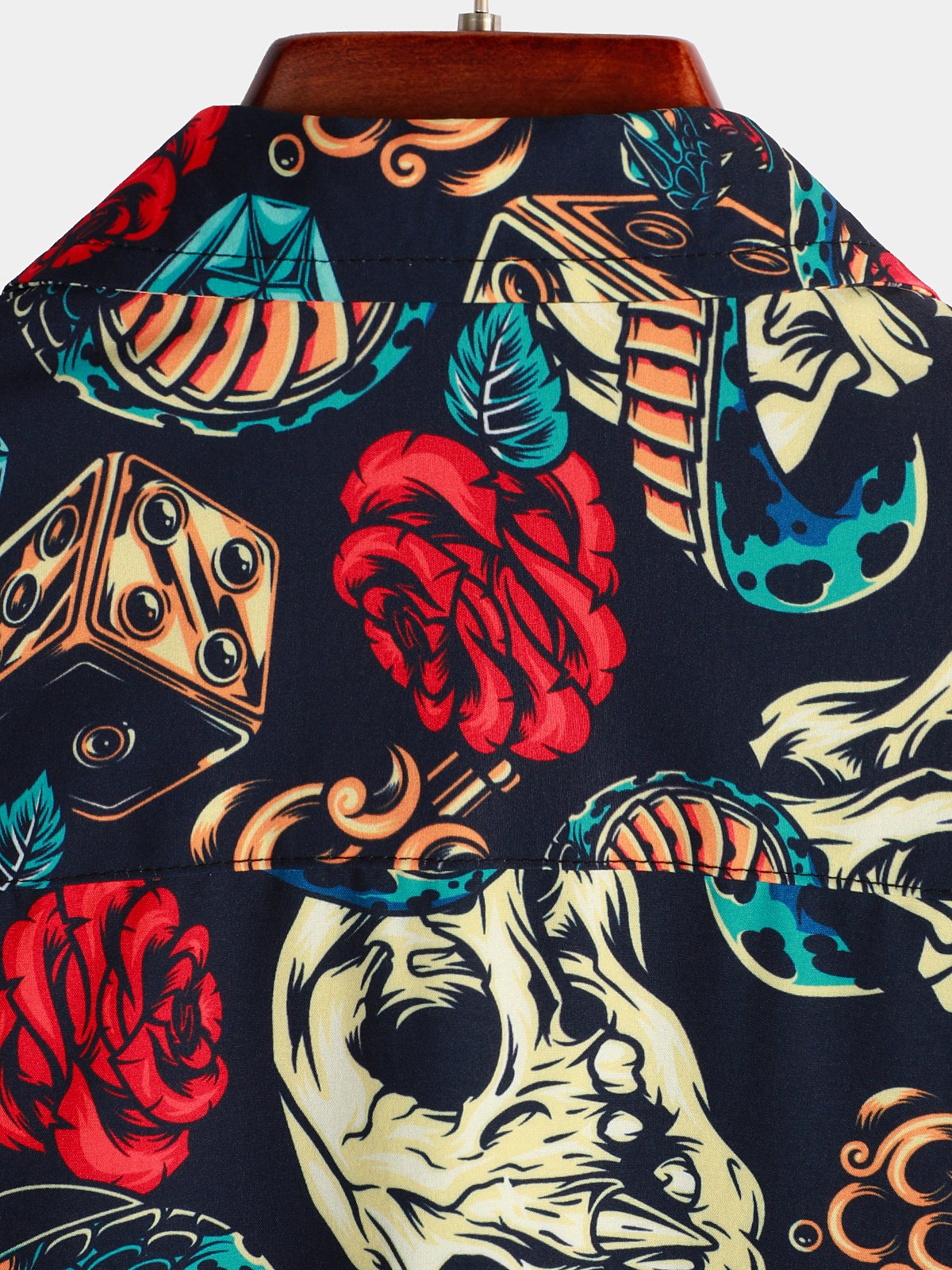 Men's Skull Rose Print Short Sleeve Hawaiian Shirt