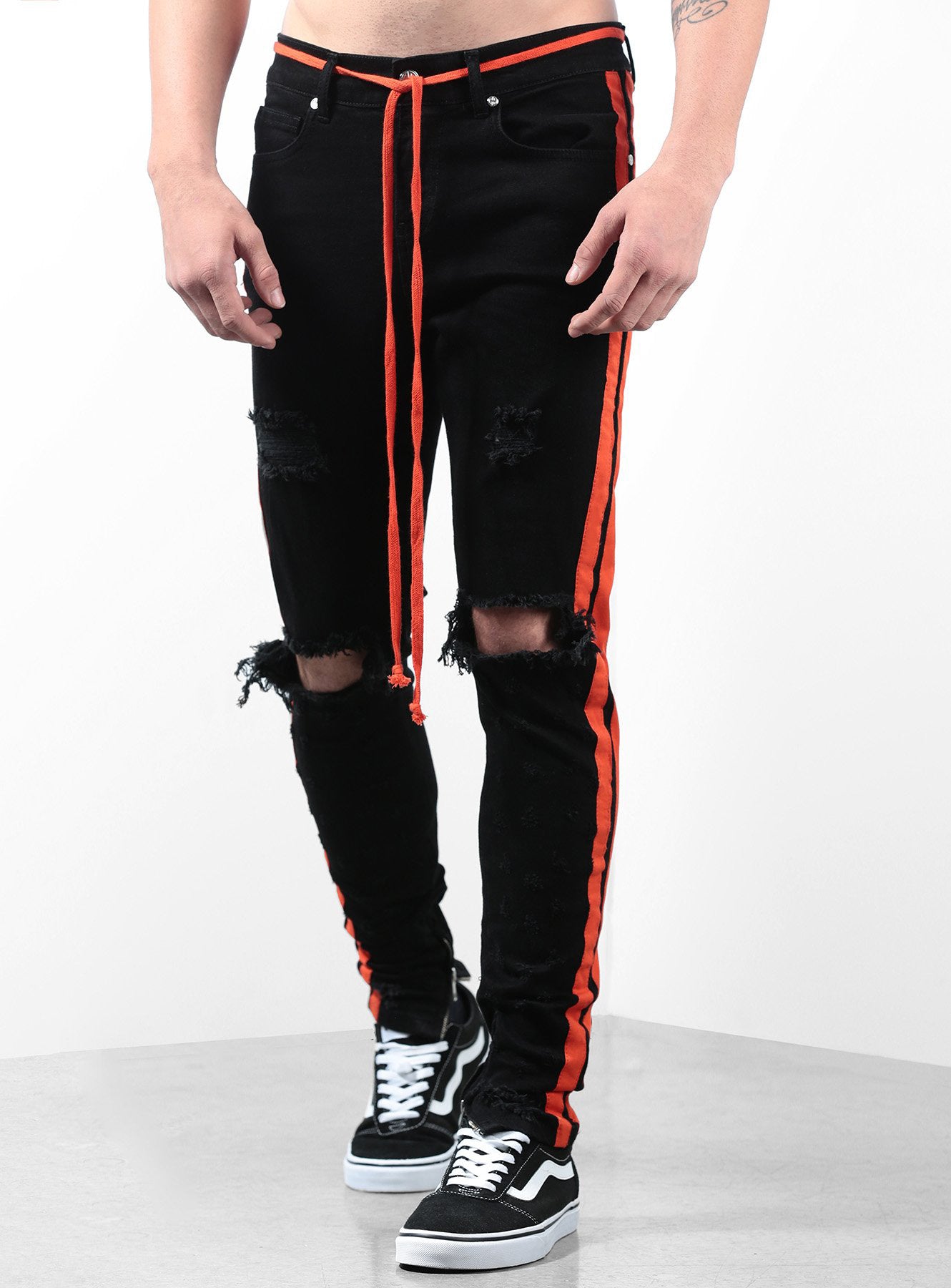 Double Striped Track Jeans V2 in Black and Orange