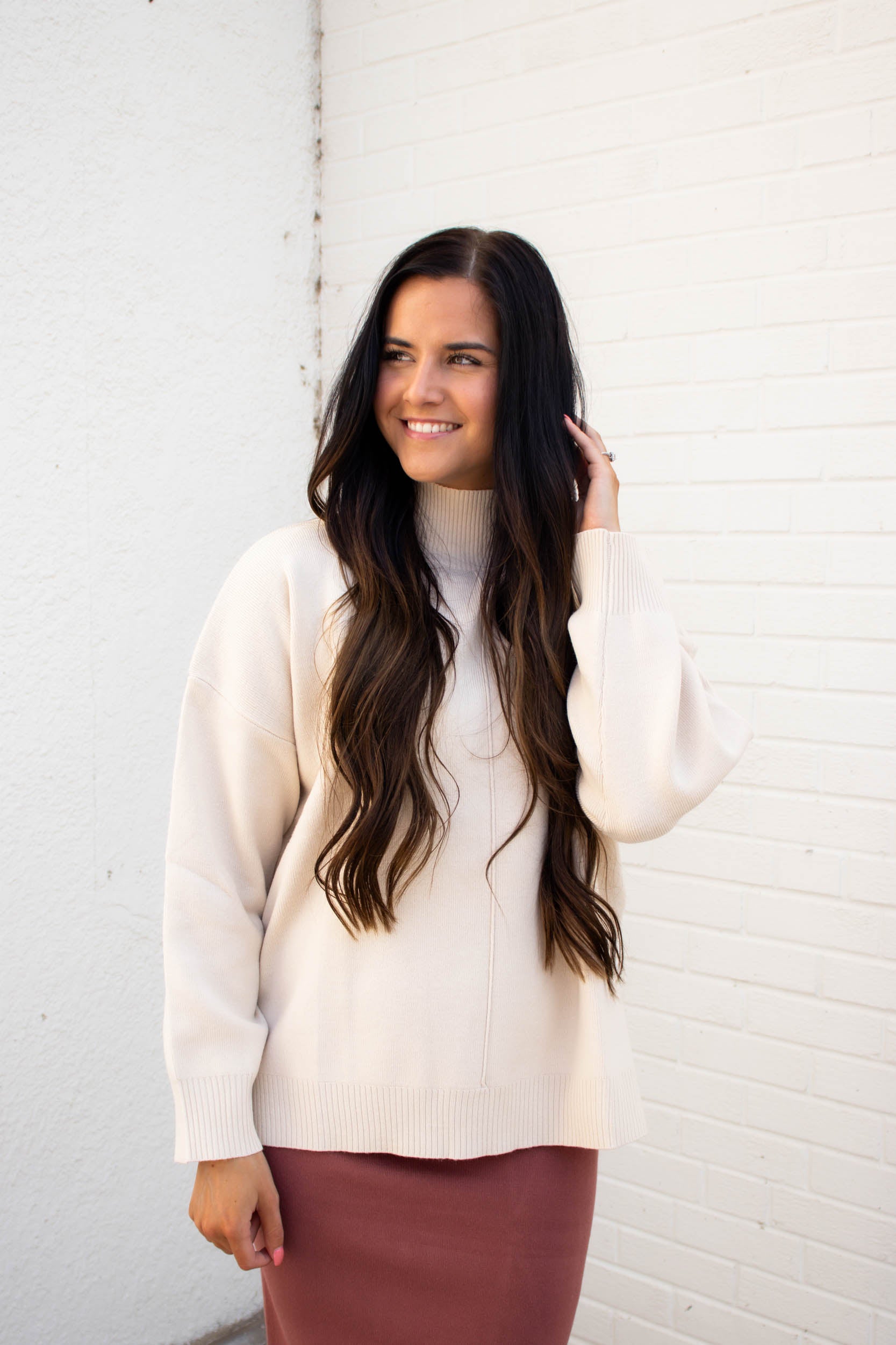 Talia Mock Neck Sweater | Cream