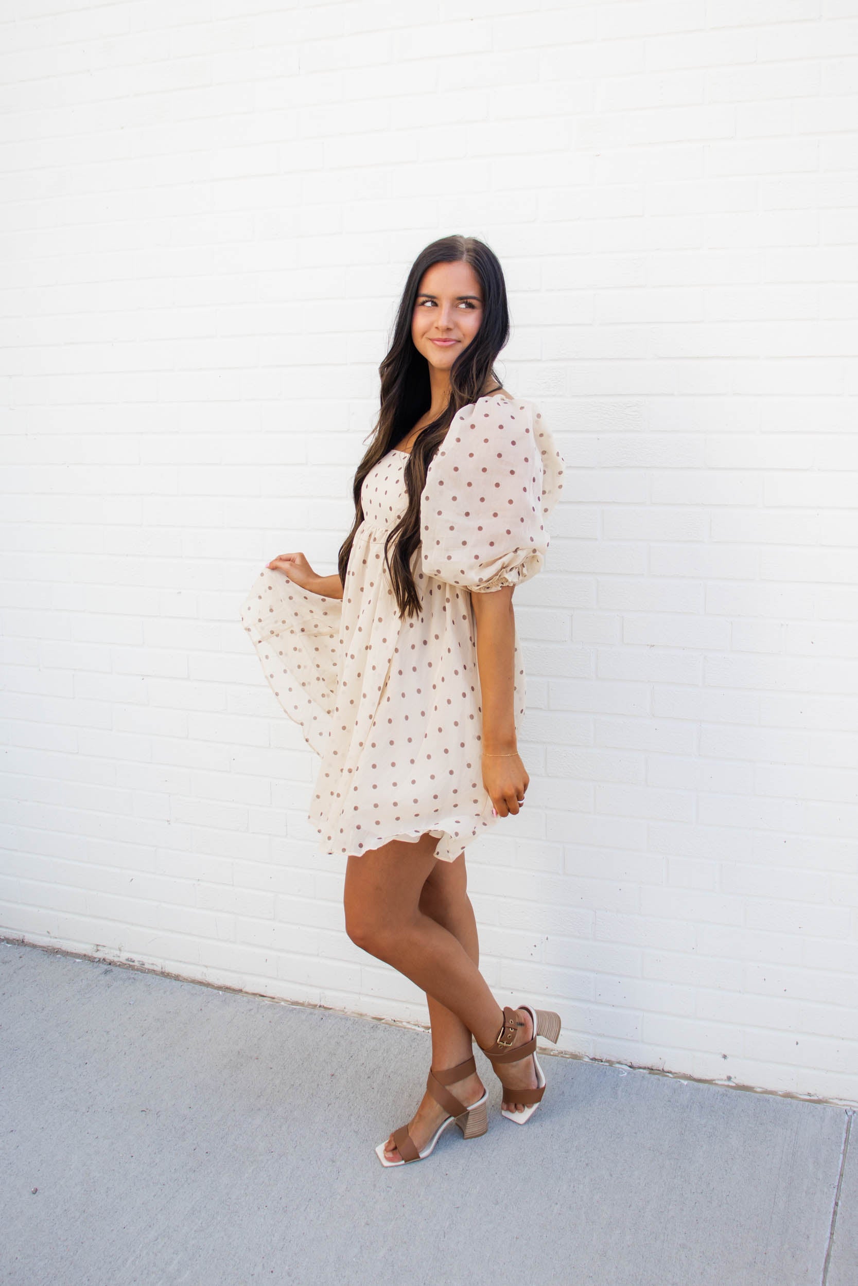 Marley Polka Dot Babydoll Dress | Taupe
