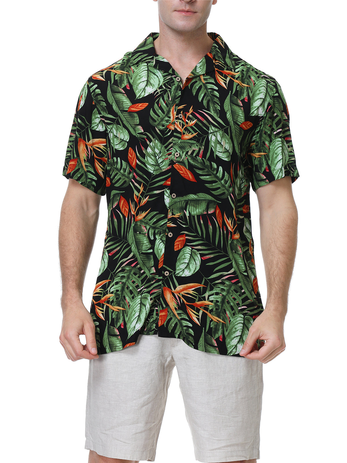 Men's Casual Holiday Tropical Green Hawaiian Short Sleeve Aloha Shirt